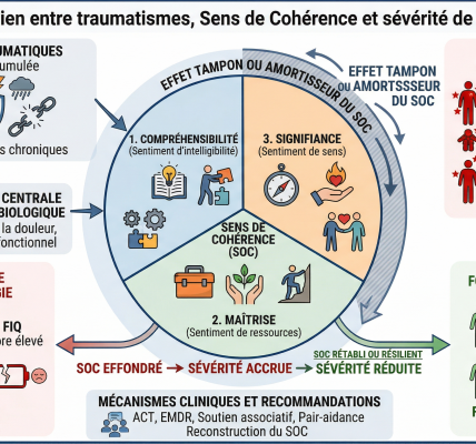 Illustration du lien entre traumatismes, Sens de Cohérence et sévérité de la fibromyalgie